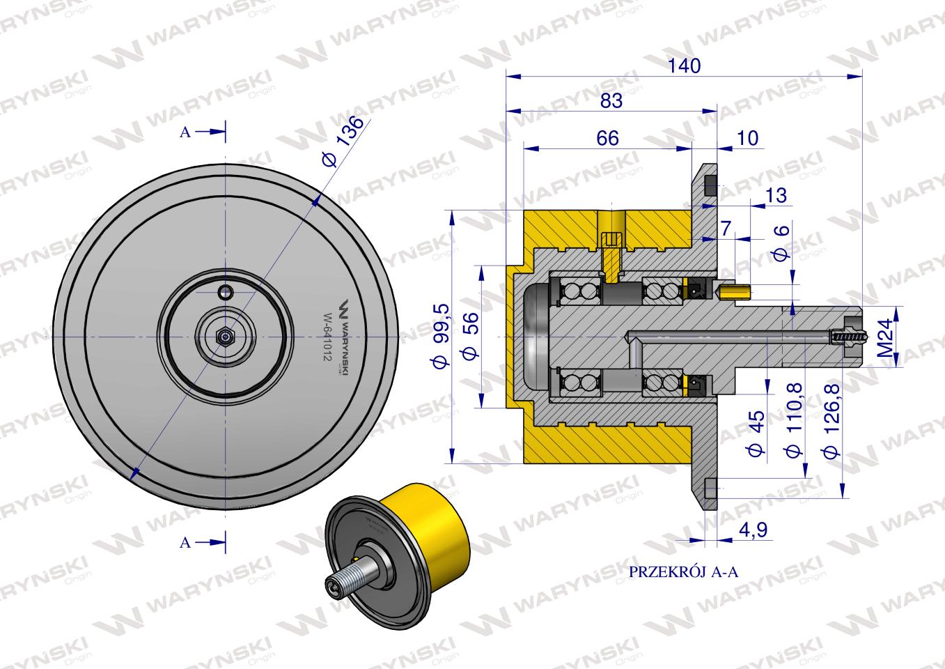 Rolka zwrotna kpl, PU 136x100xM24, zastosowanie 20011197 Grimme, Waryński