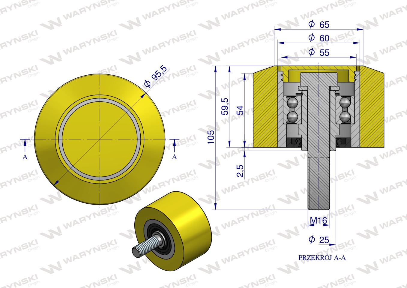 Rolka podporowa, PU 95x61x16,5, zastosowanie 60200052, 252096 Grimme, Waryński