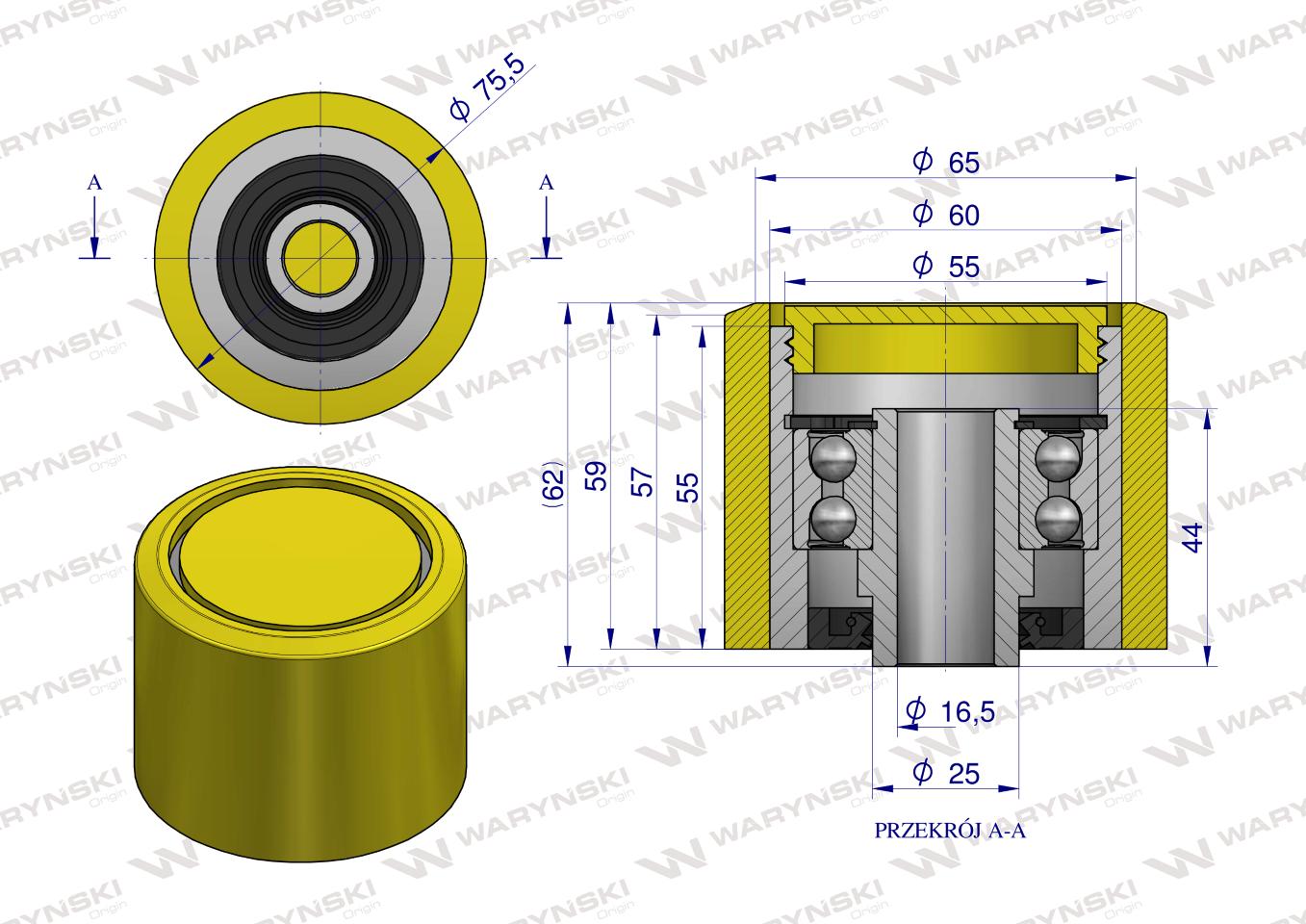 Rolka podporowa, PU 75x64x16,5, zastosowanie 60200053 Grimme, Waryński
