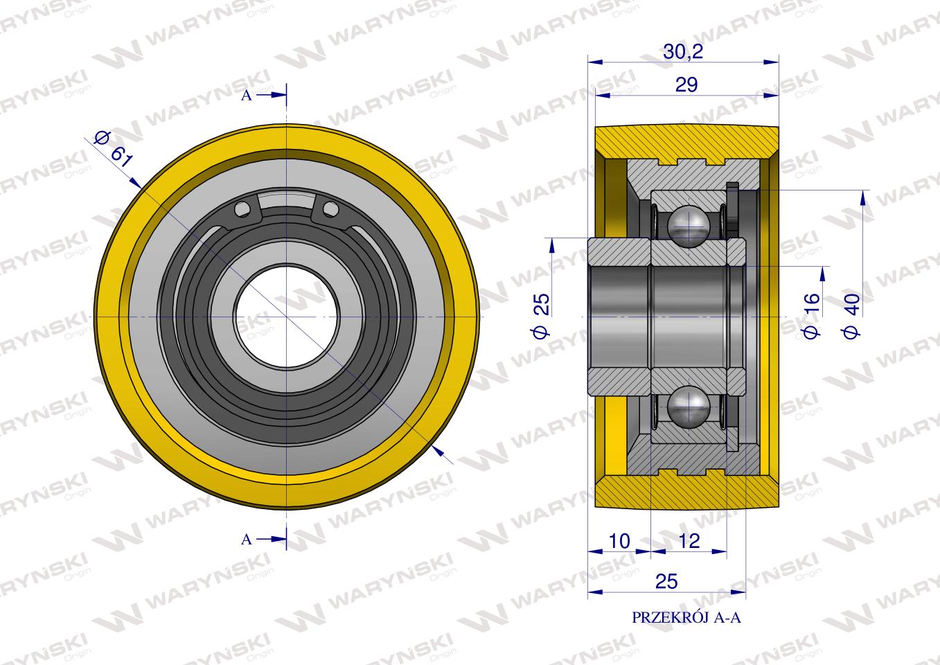 Rolka podporowa, PU61x30x16,5, zastosowanie 60200169 Grimme, Waryński
