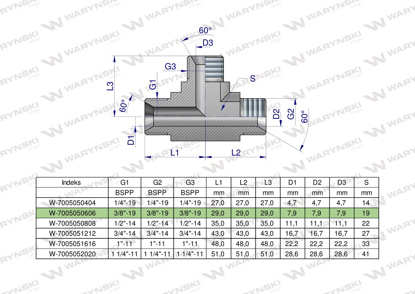 Trójnik hydrauliczny calowy BBB 3/8" BSP (XT) Waryński