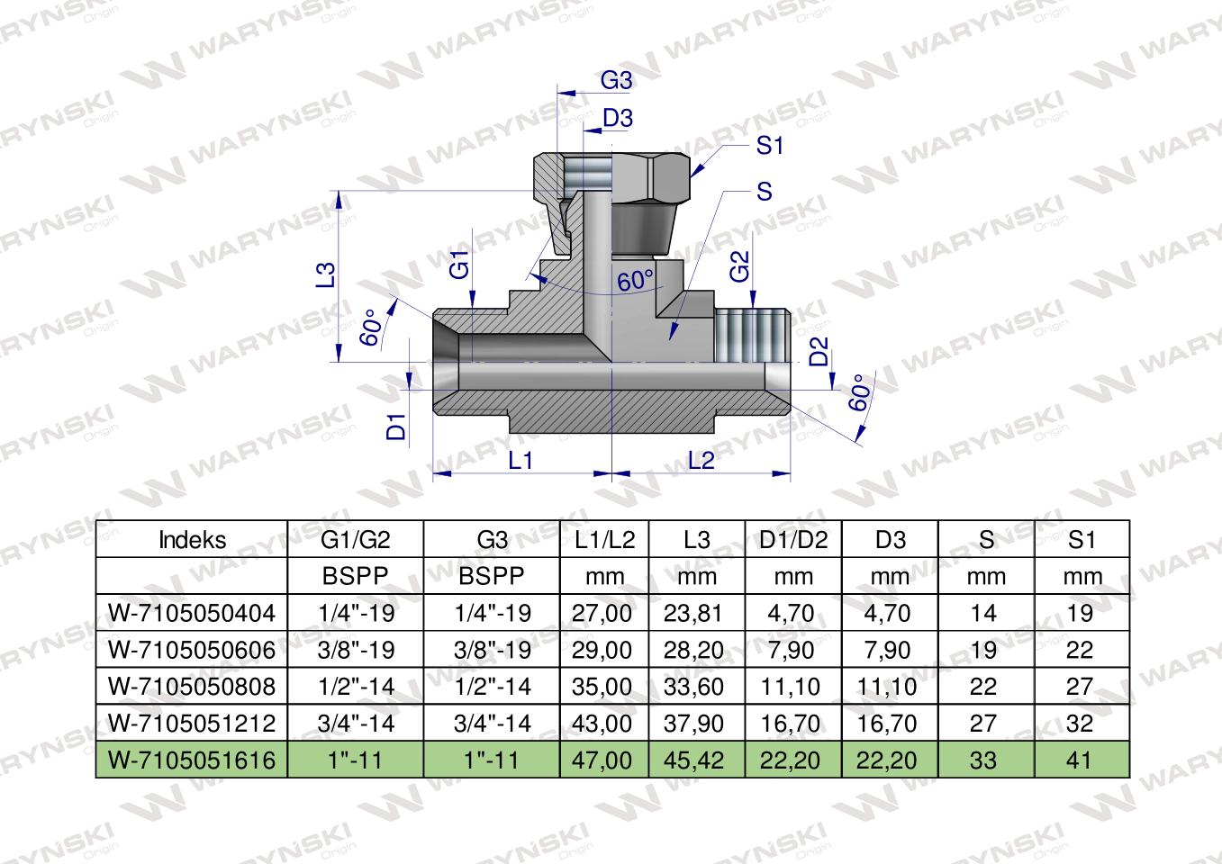 Trójnik hydrauliczny symetryczny calowy BAB 1" BSP (XEVT) Waryński