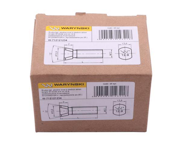 Śruba kpl. płużna oval z dwóch stron ścięta M12x50 mm kl.12.9 zastosowanie Kverneland Waryński M12X50OV2KV ( sprzedawane po 25 )