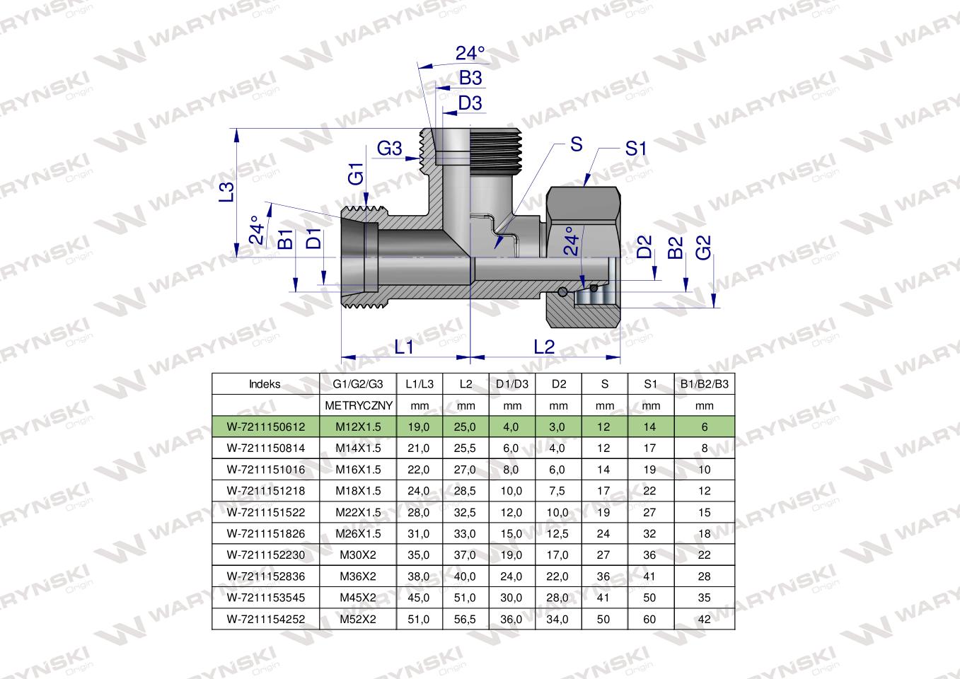Trójnik hydrauliczny niesymetryczny metryczny BBA M12x1.5 06L (XEVL) Waryński ( sprzedawane po 2 )