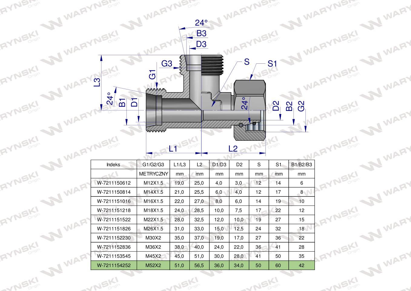 Trójnik hydrauliczny niesymetryczny metryczny BBA M52x4 42L (XEVL) Waryński