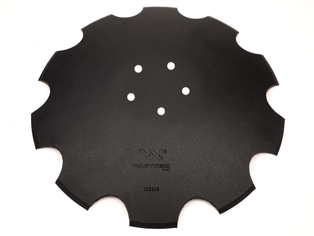 Talerz, uzębiony Z-10 fi 460 mocowanie 5/98 grubość 3,5 mm stal borowa prosta piasta, Waryński