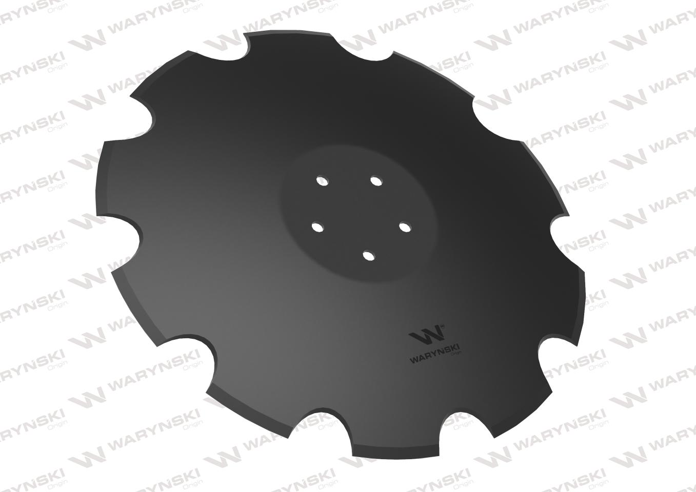 Talerz, uzębiony Z-10 fi 510 mocowanie 5/98 grubość 4 mm stal borowa prosta piasta, Waryński
