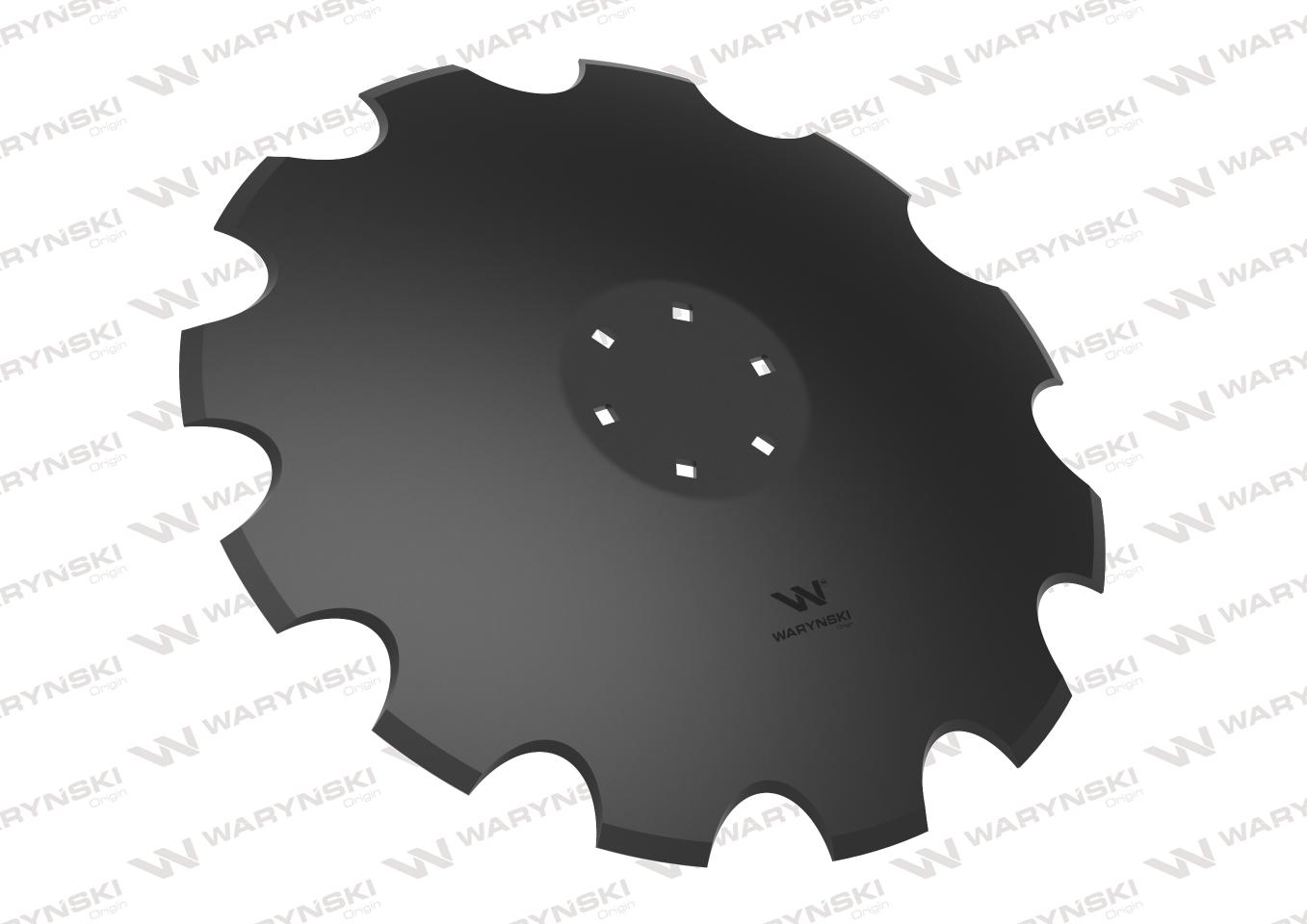 Talerz, uzębiony Z-12 fi 610 mocowanie 6/120 grubość 6 mm stal borowa prosta piasta, Tolmet, Waryński