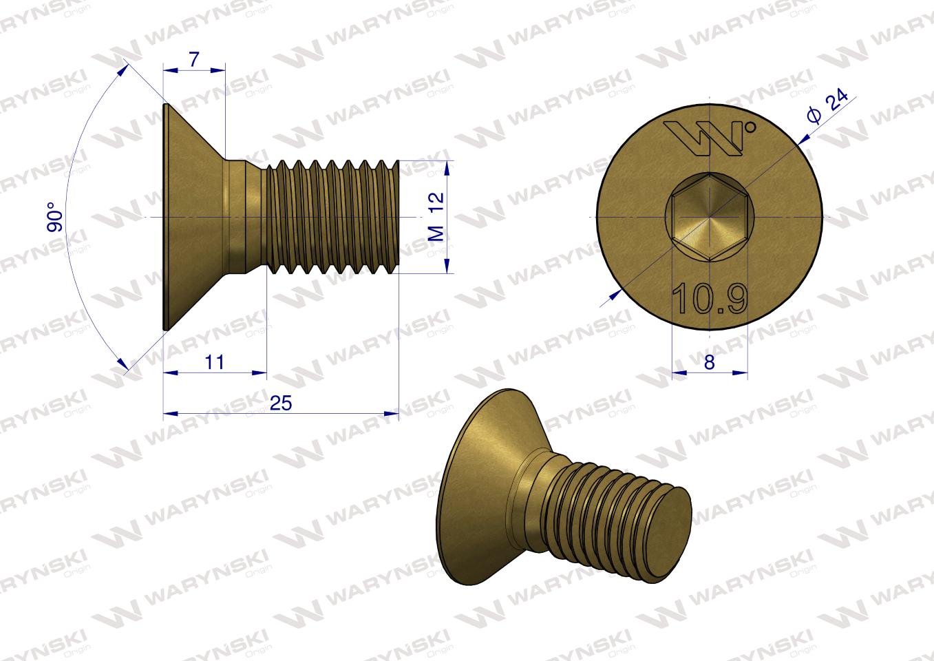 Śruba trzymak noża M12x26 - imbus 8 Kosiarka rotacyjna Waryński ( sprzedawane po 25 ) W-5036010500