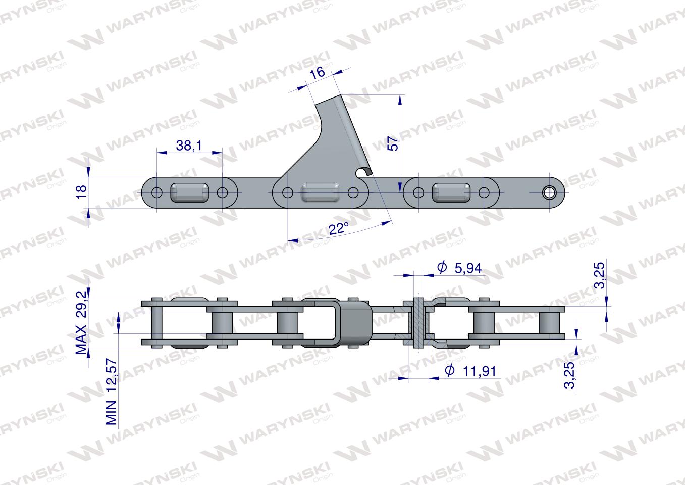 Łańcuch obrywacza kolb przystawki do kukurydzy zamknięty 64 ogniw CA2060H x 64A C6EF2 8 płytek zastosowanie CNH Benac WARYŃSKI