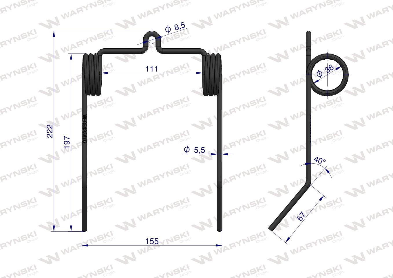 Palec sprężysty nagarniacza motowideł zastosowanie New Holand 80433415 Waryński