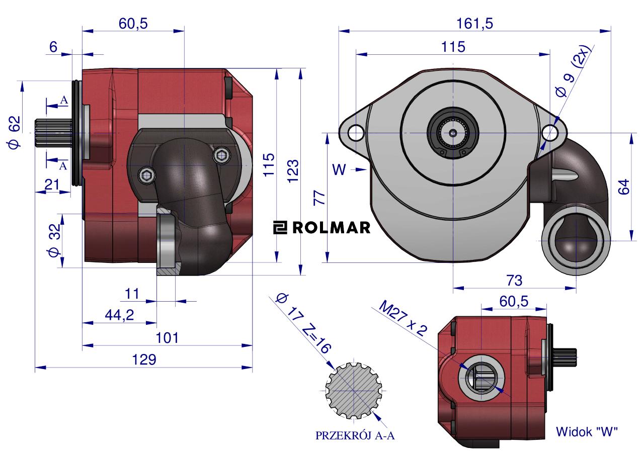 Pompa hydrauliczna wzmocniona C-385 (obroty lewe) 16Mpa w korpusie żeliwnym WARYŃSKI