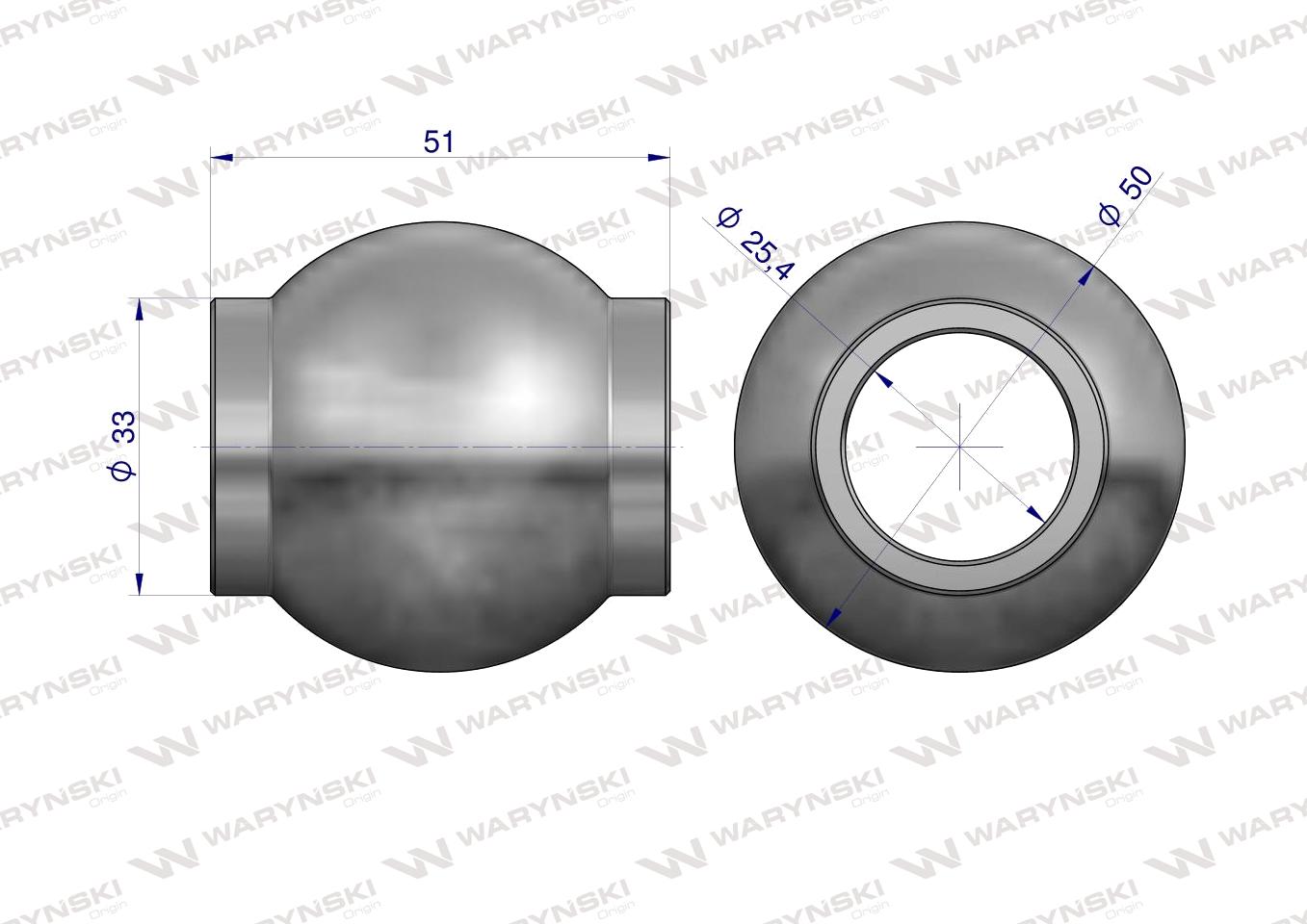 Kula łącznika górnego hartowana  kat. 2 50X25X51 Waryński