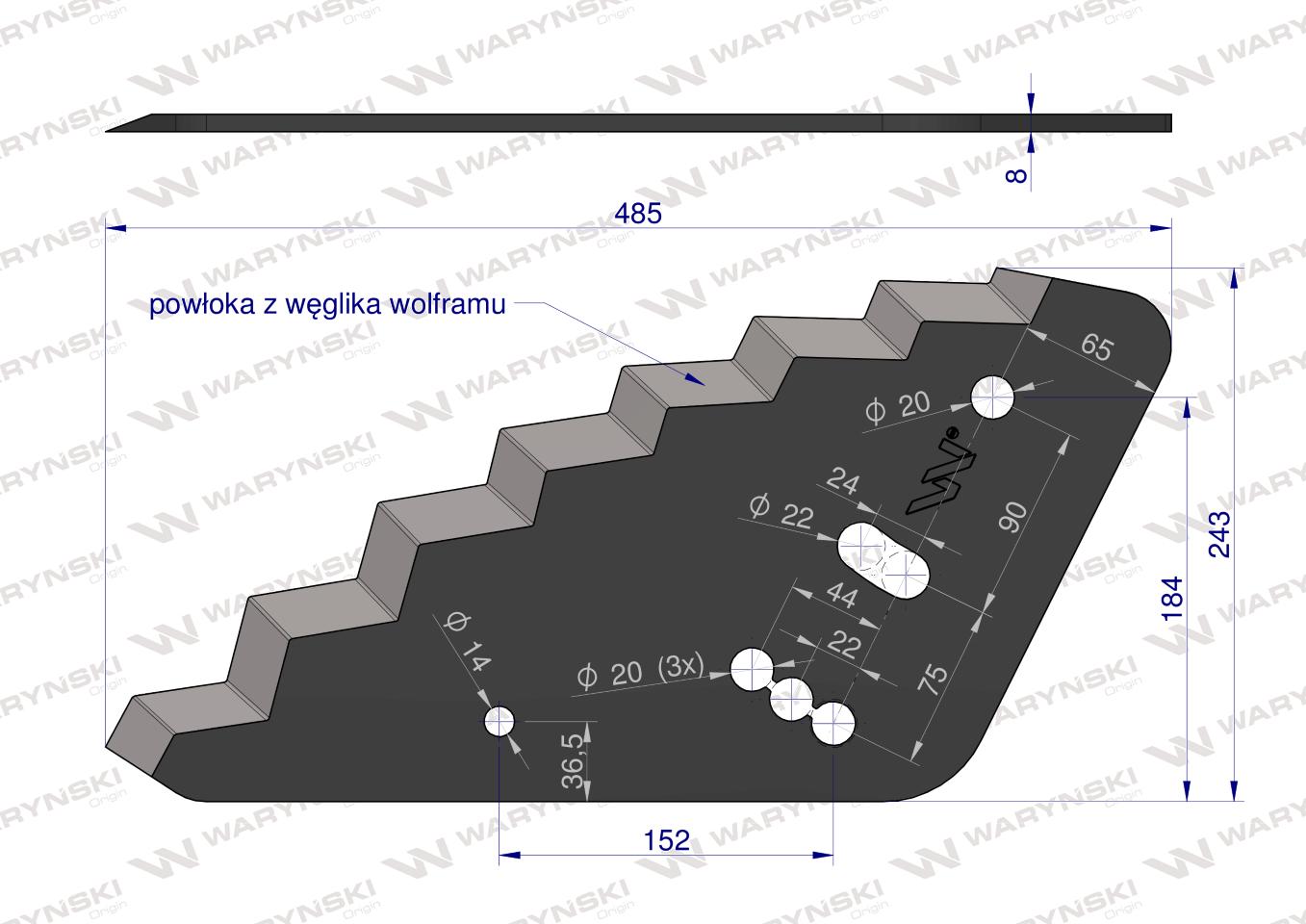 Nóż paszowozu ostrzony od góry zastosowanie Sano Mayer z węglikiem wolframu Waryński