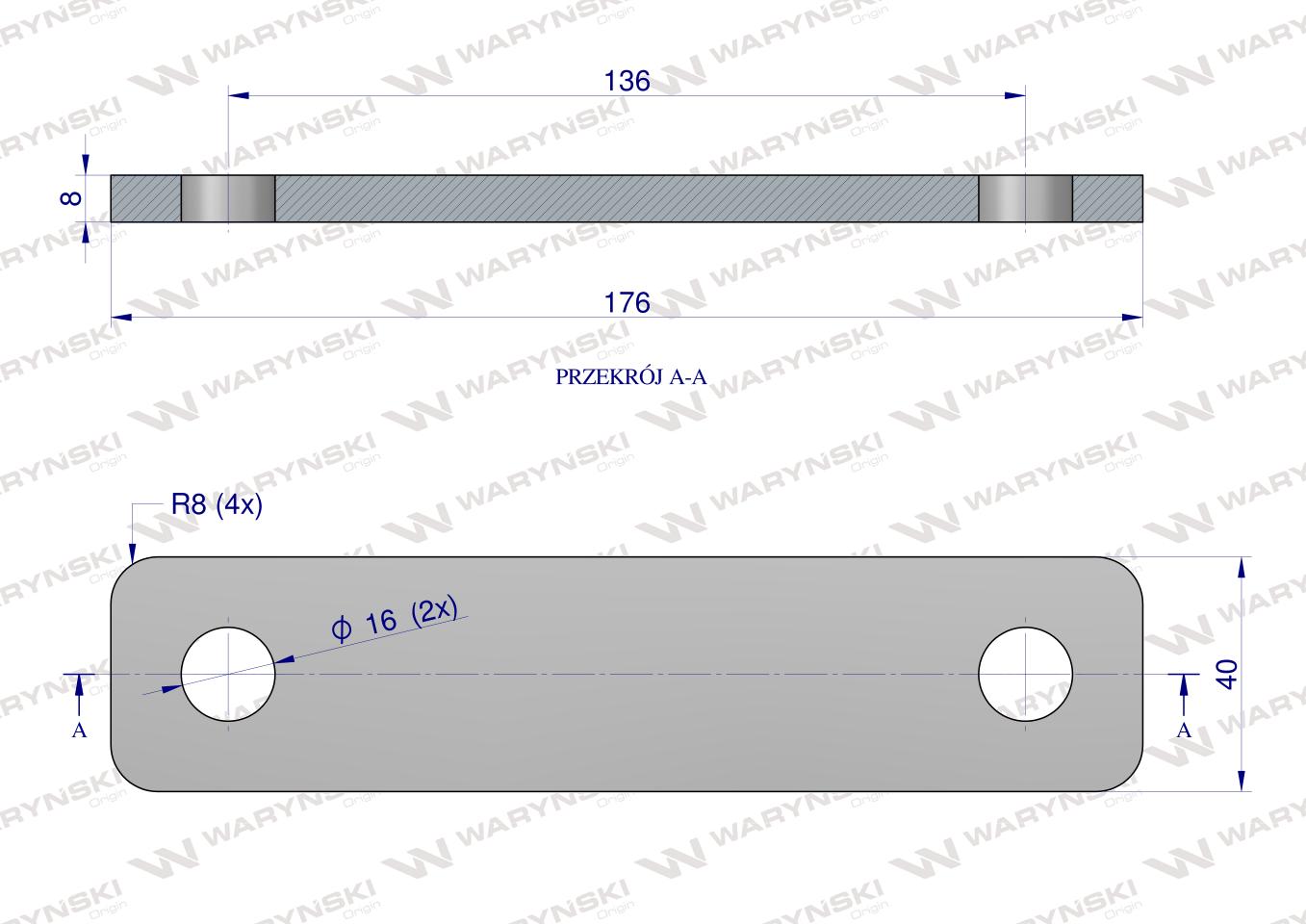 Płytka, dwuotworowa Jarzma M14 120, Waryński