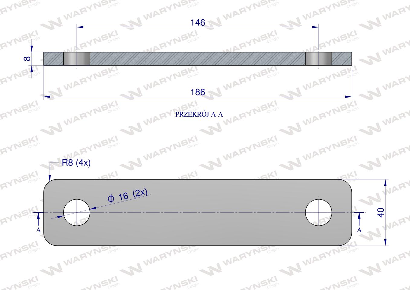 Płytka, dwuotworowa Jarzma M14 130, Waryński