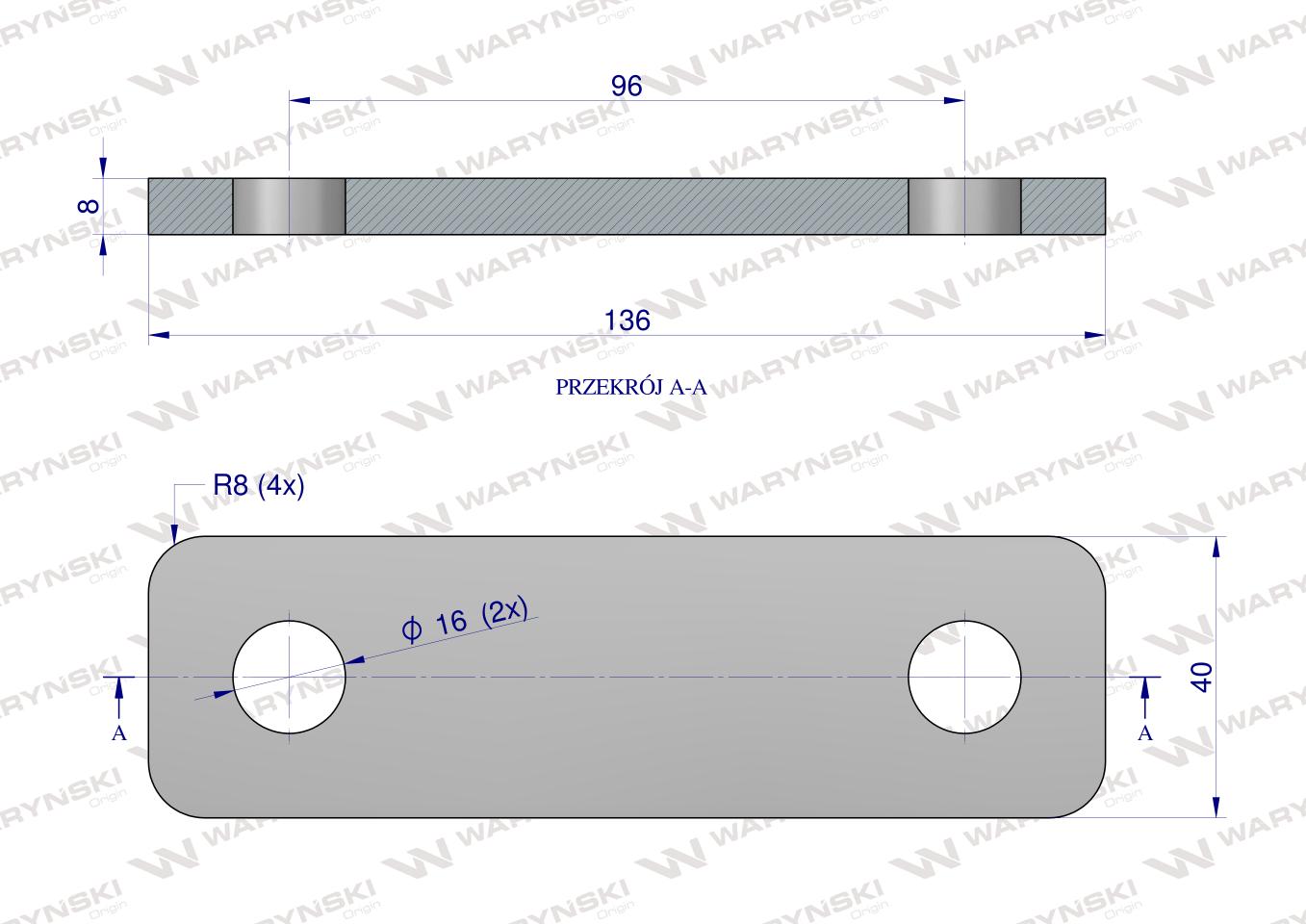Płytka, dwuotworowa Jarzma M14 80, Waryński