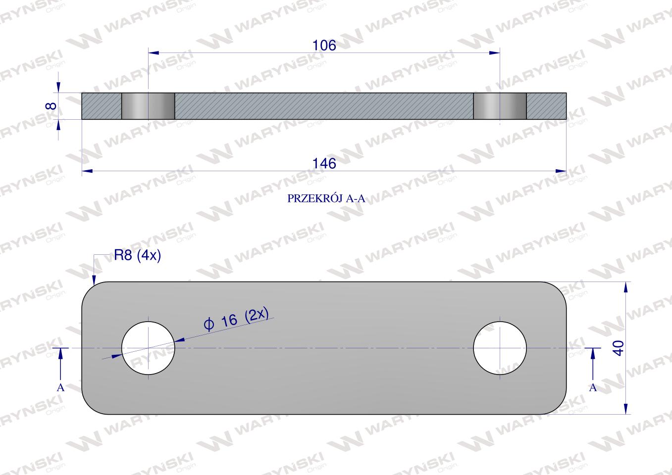 Płytka, dwuotworowa Jarzma M14 90, Waryński