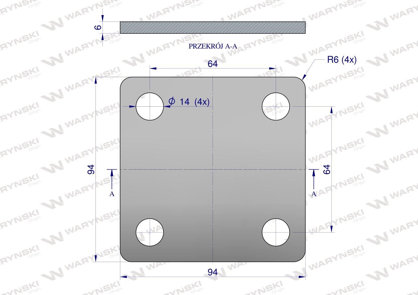 Płytka, czterotworowa Jarzma M12 50, Waryński