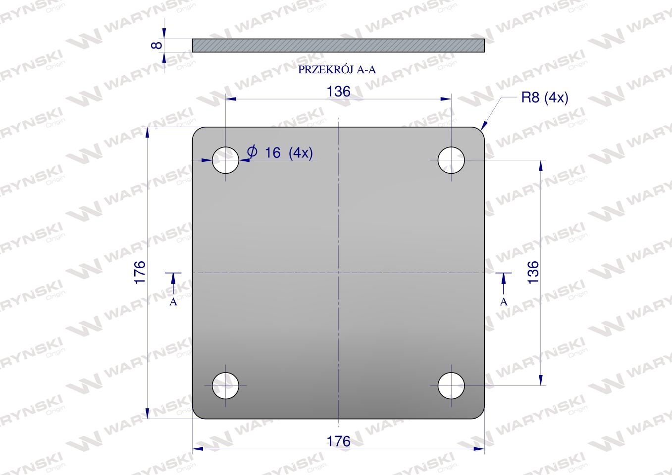 Płytka, czterotworowa Jarzma M14 120, Waryński