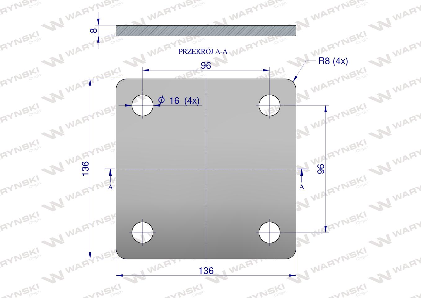 Płytka, czterotworowa Jarzma M14 80, Waryński