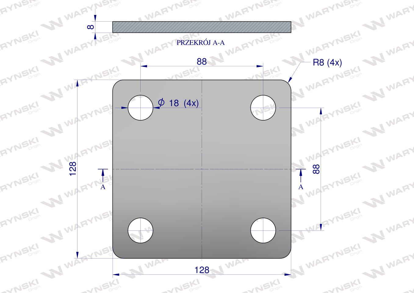 Płytka, czterotworowa Jarzma M16 70, Waryński