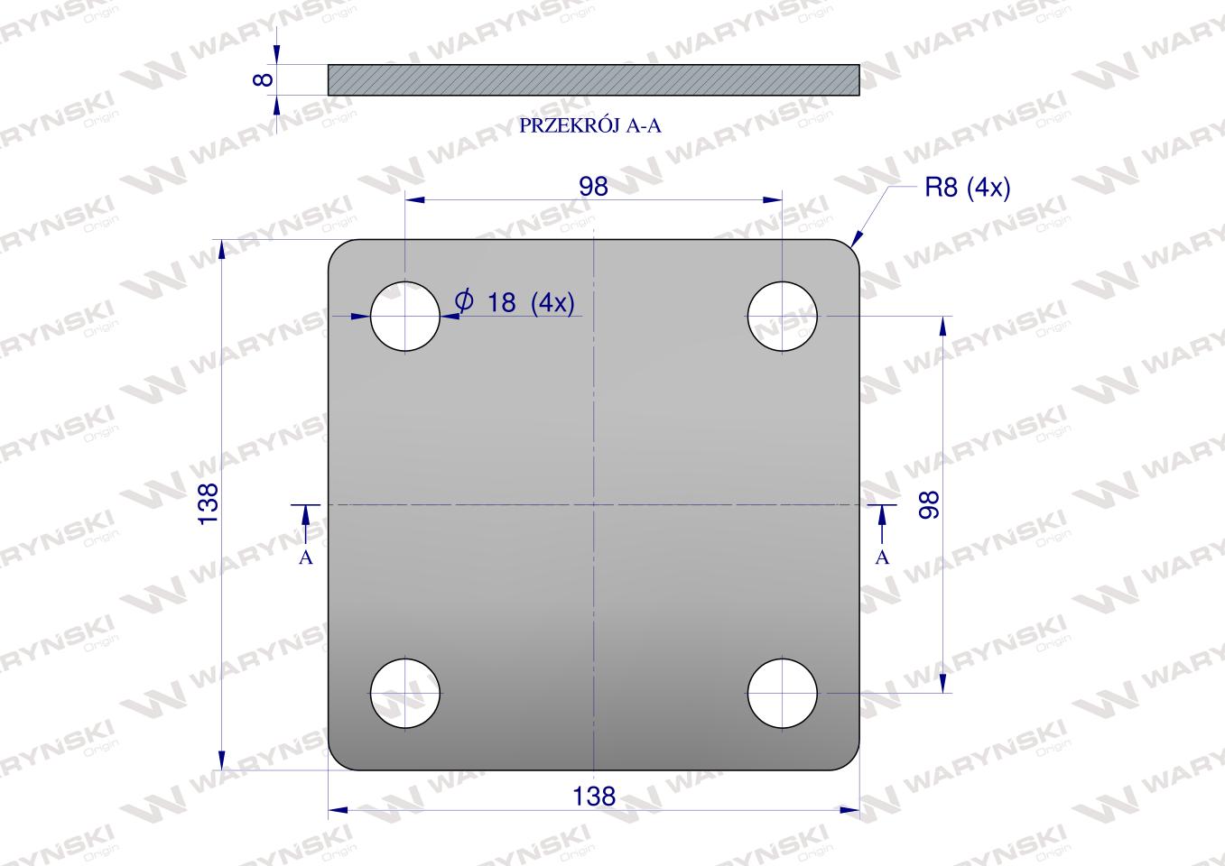 Płytka, czterotworowa Jarzma M16 80, Waryński