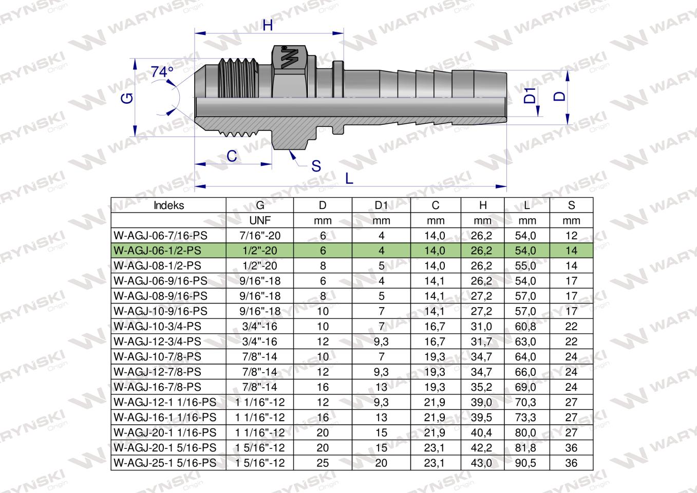 Zakucie hydrauliczne AGJ DN06 1/2"-20 UNF PREMIUM Waryński ( sprzedawane po 10 )