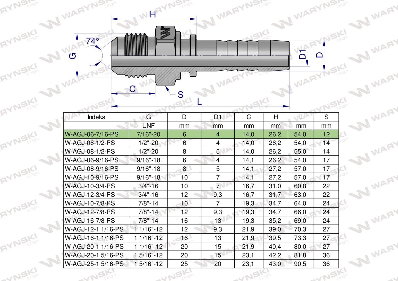 Zakucie hydrauliczne AGJ DN06 7/16"-20 UNF PREMIUM Waryński ( sprzedawane po 10 )