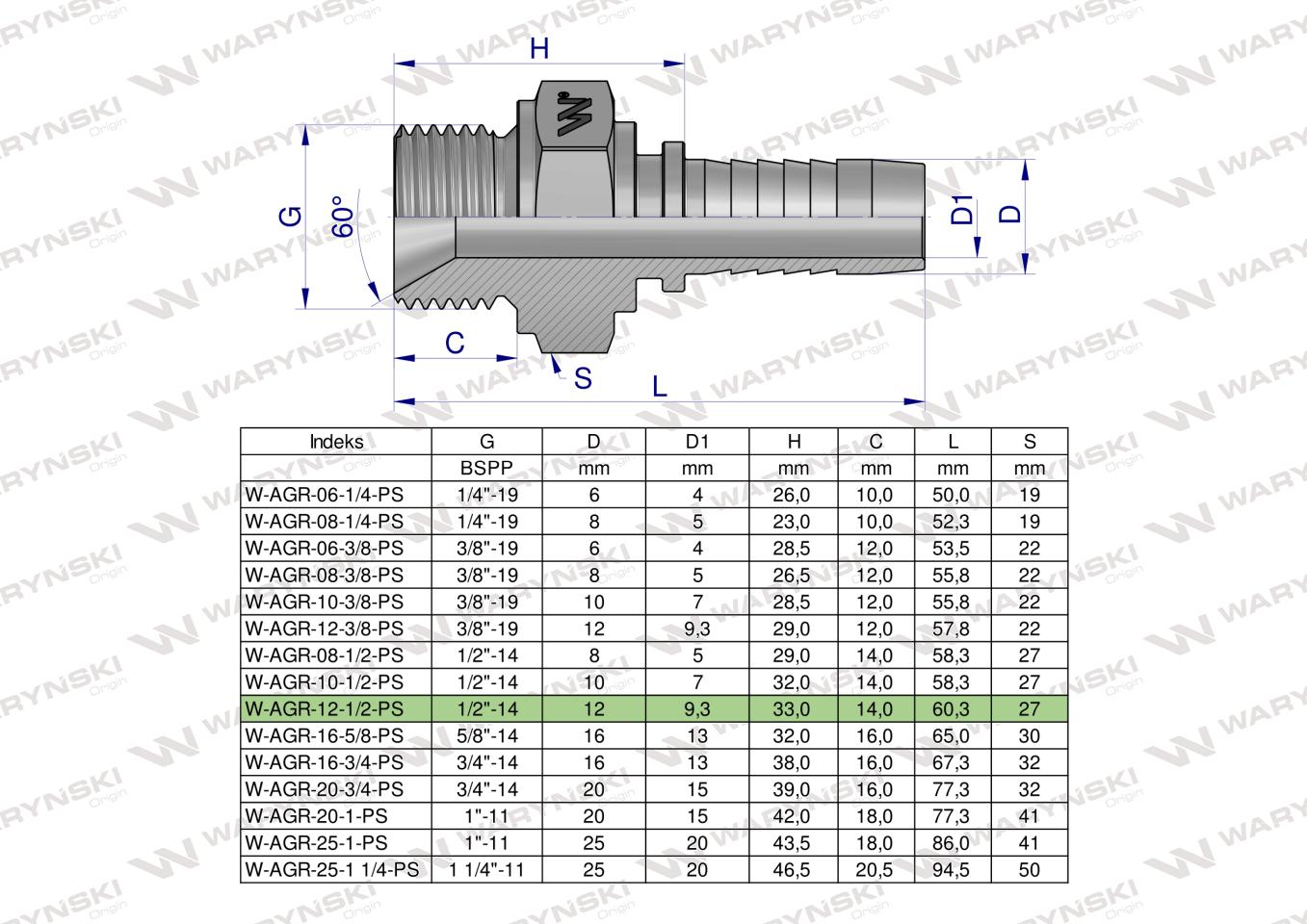 Zakucie hydrauliczne AGR DN13 1/2"-14 PREMIUM Waryński ( sprzedawane po 10 )