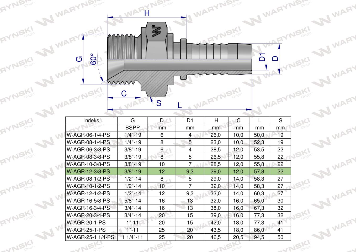 Zakucie hydrauliczne AGR DN13 3/8"-19 PREMIUM Waryński ( sprzedawane po 5 )