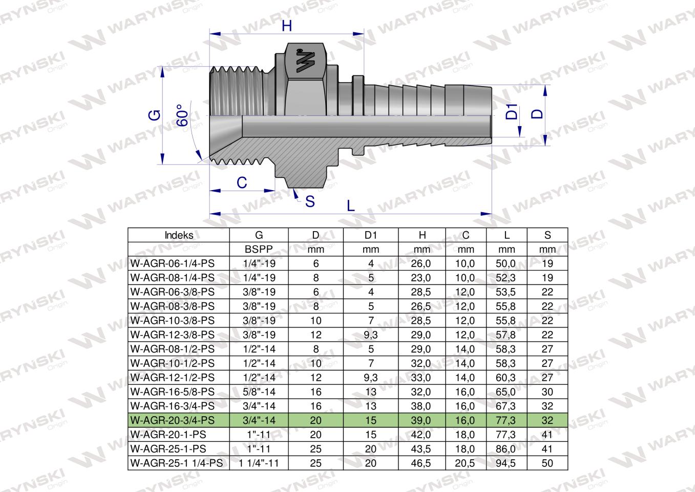 Zakucie hydrauliczne AGR DN20 3/4"-14 PREMIUM Waryński ( sprzedawane po 5 )