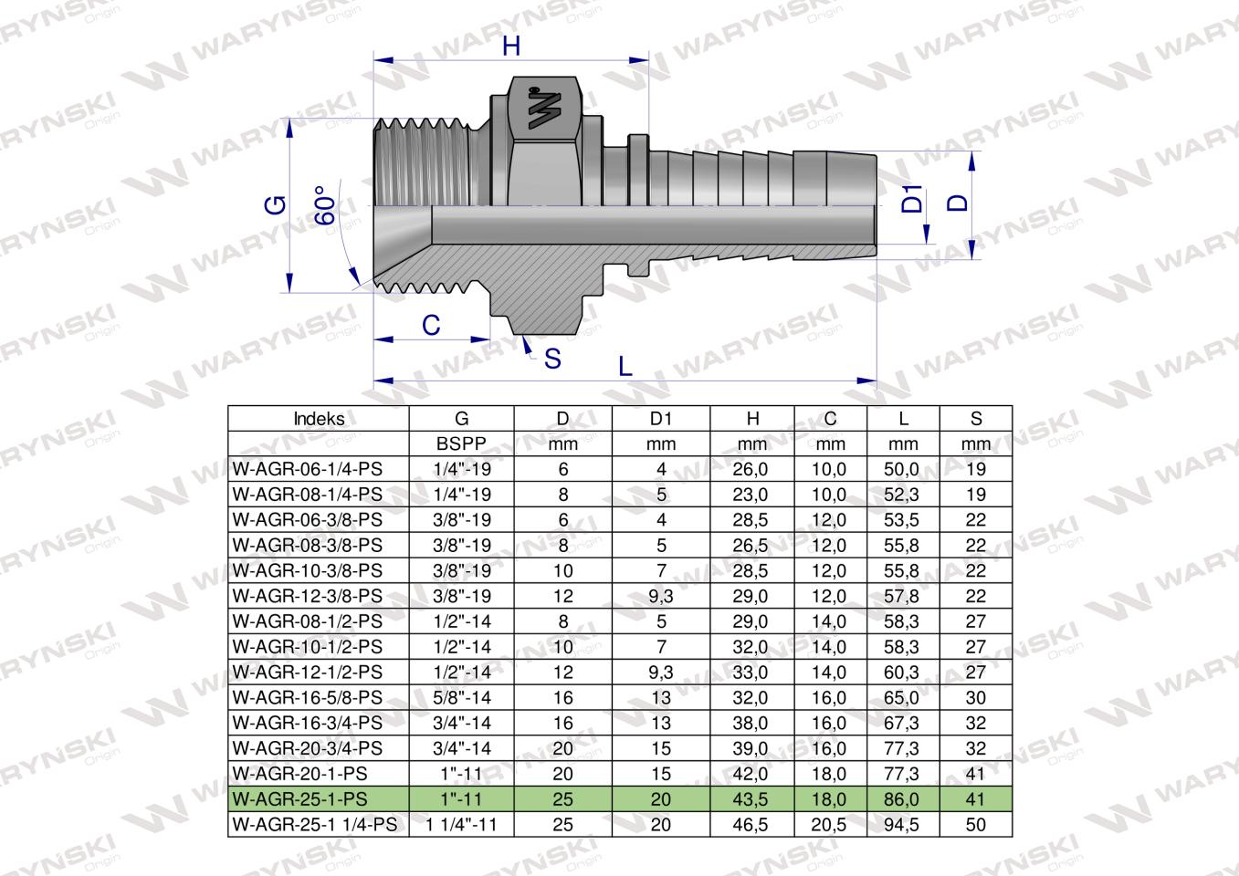 Zakucie hydrauliczne AGR DN25 1"-11 PREMIUM Waryński ( sprzedawane po 2 )