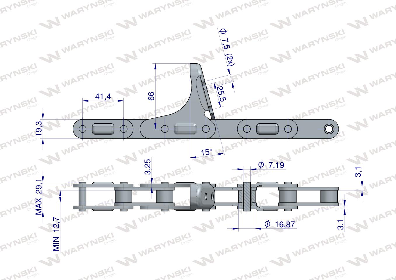 Łańcuch obrywacza kolb przystawki do kukurydzy zamknięty 48 ogniw CA555 x 48A C6E  zastosowanie John Deere CASE 176279C91 WARYŃSKI
