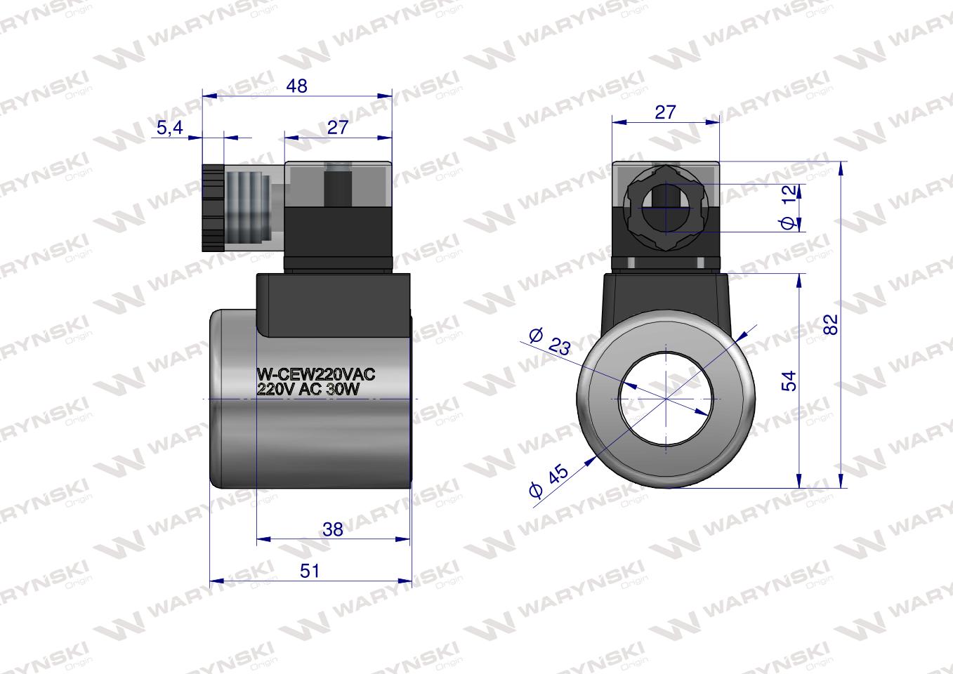 Cewka dzielnika elektrozaworu W-E38DVS6/2. W-E12DVS6/2  220V AC 30W Waryński