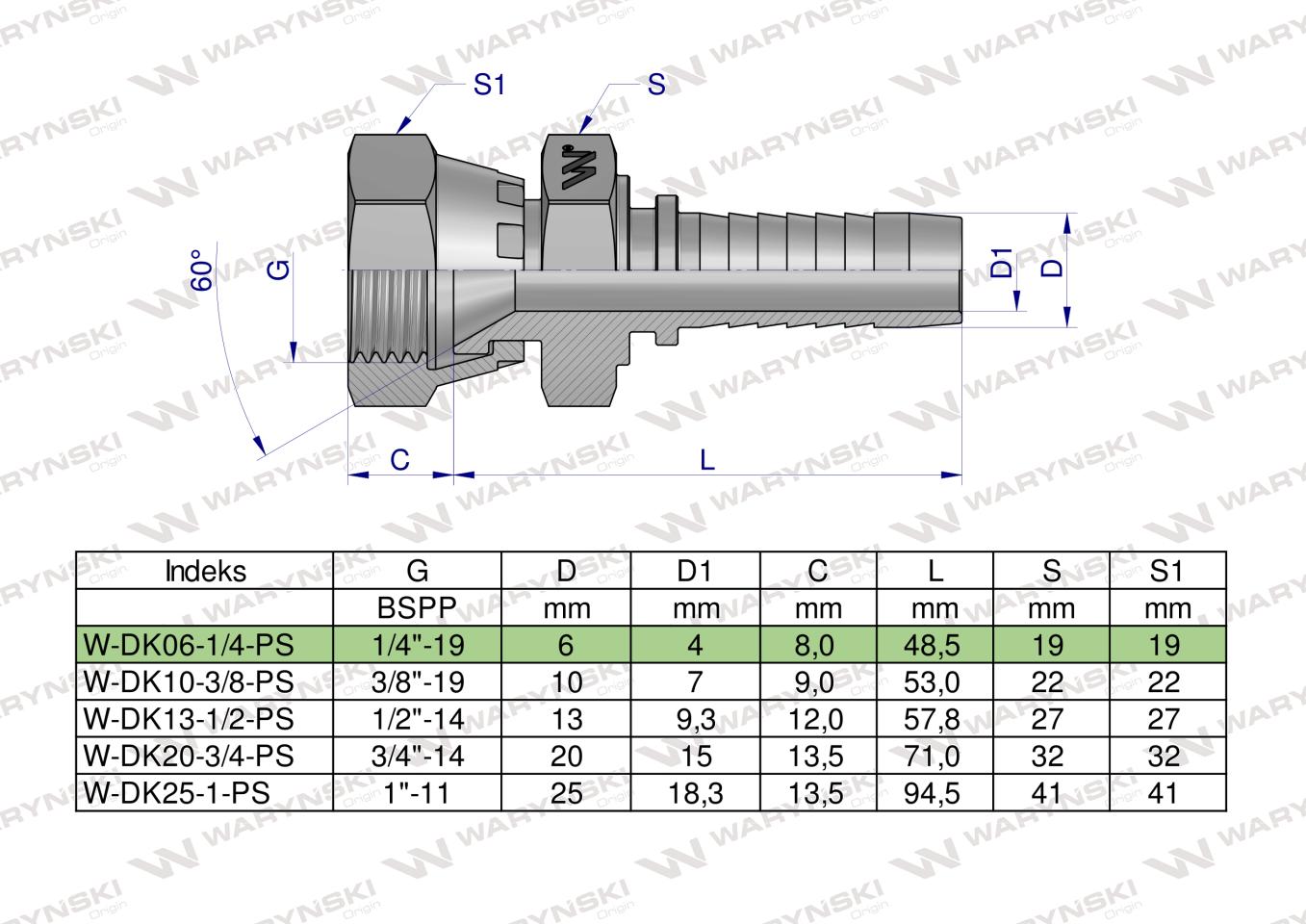 Zakucie hydrauliczne DK DN06 1/4" (pasuje do TOYOTA) PREMIUM Waryński  ( sprzedawane po 2 )