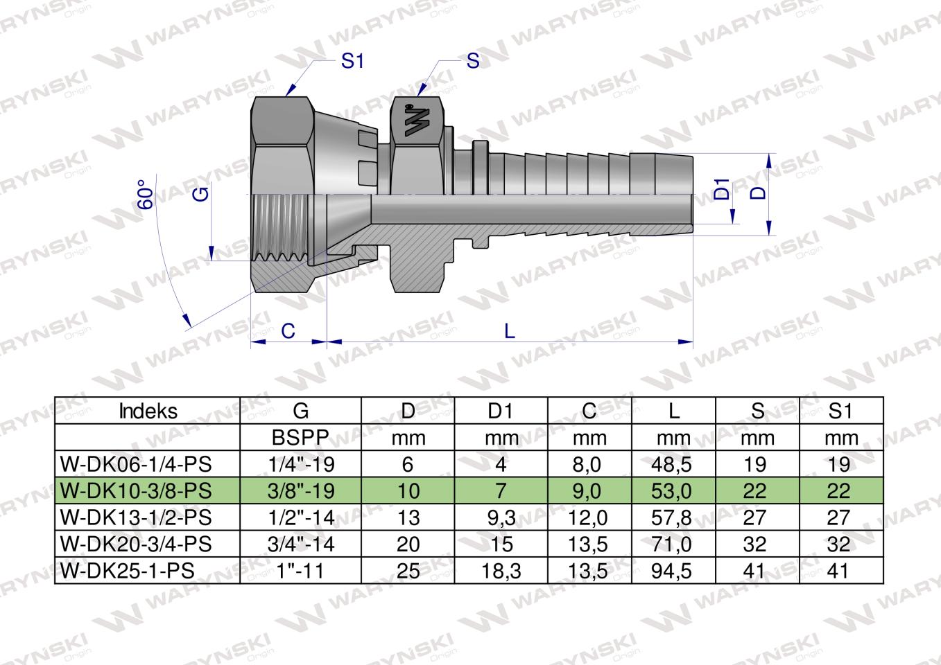 Zakucie hydrauliczne DK DN10 3/8" (pasuje do TOYOTA) PREMIUM Waryński  ( sprzedawane po 2 )