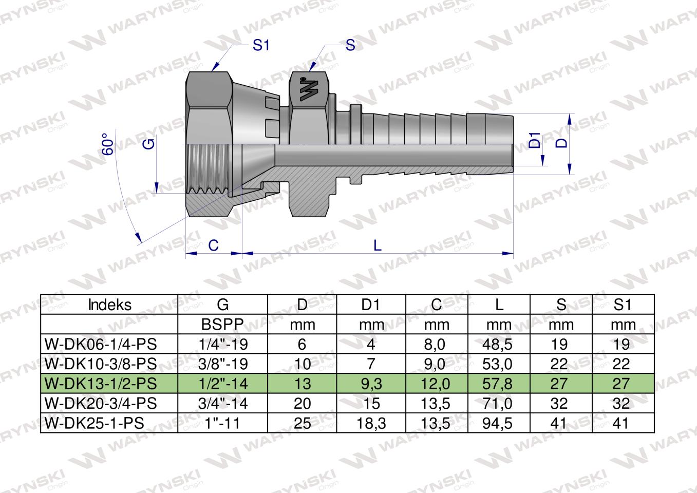 Zakucie hydrauliczne DK DN13 1/2" (pasuje do TOYOTA) PREMIUM Waryński  ( sprzedawane po 2 )