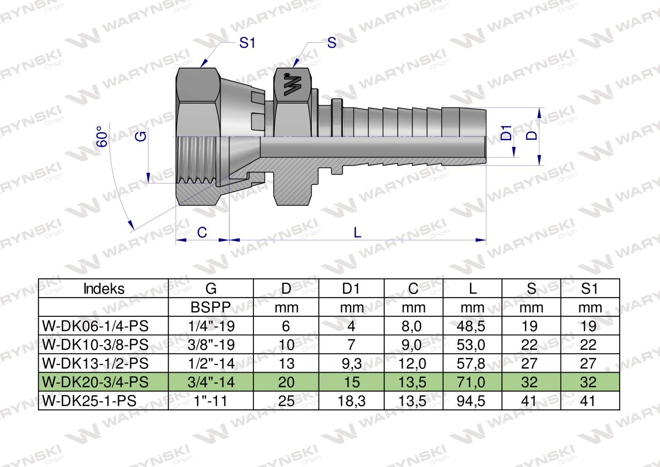 Zakucie hydrauliczne DK DN20 3/4" (pasuje do TOYOTA) PREMIUM Waryński  ( sprzedawane po 2 )