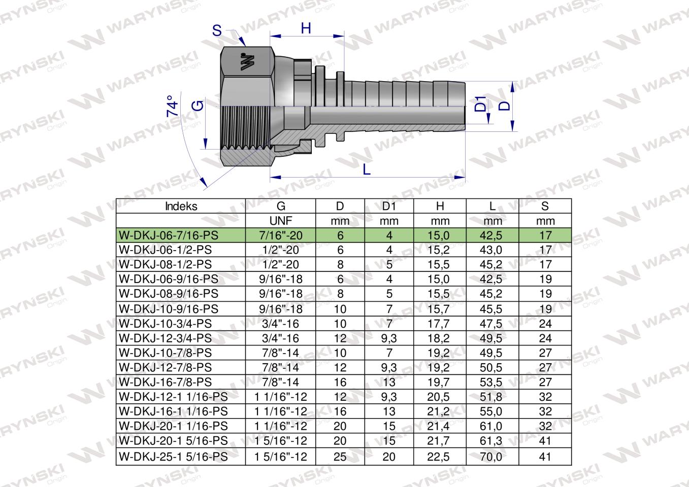 Zakucie hydrauliczne DKJ DN06 7/16"-20 UNF PREMIUM Waryński ( sprzedawane po 10 )