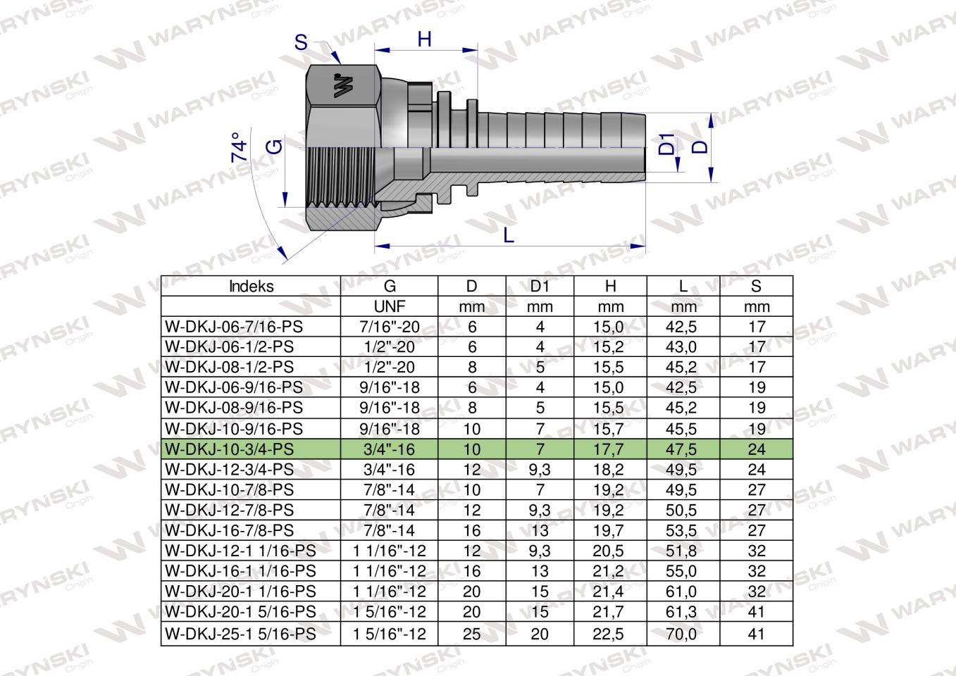 Zakucie hydrauliczne DKJ DN10 3/4"-16 UNF PREMIUM Waryński ( sprzedawane po 10 )