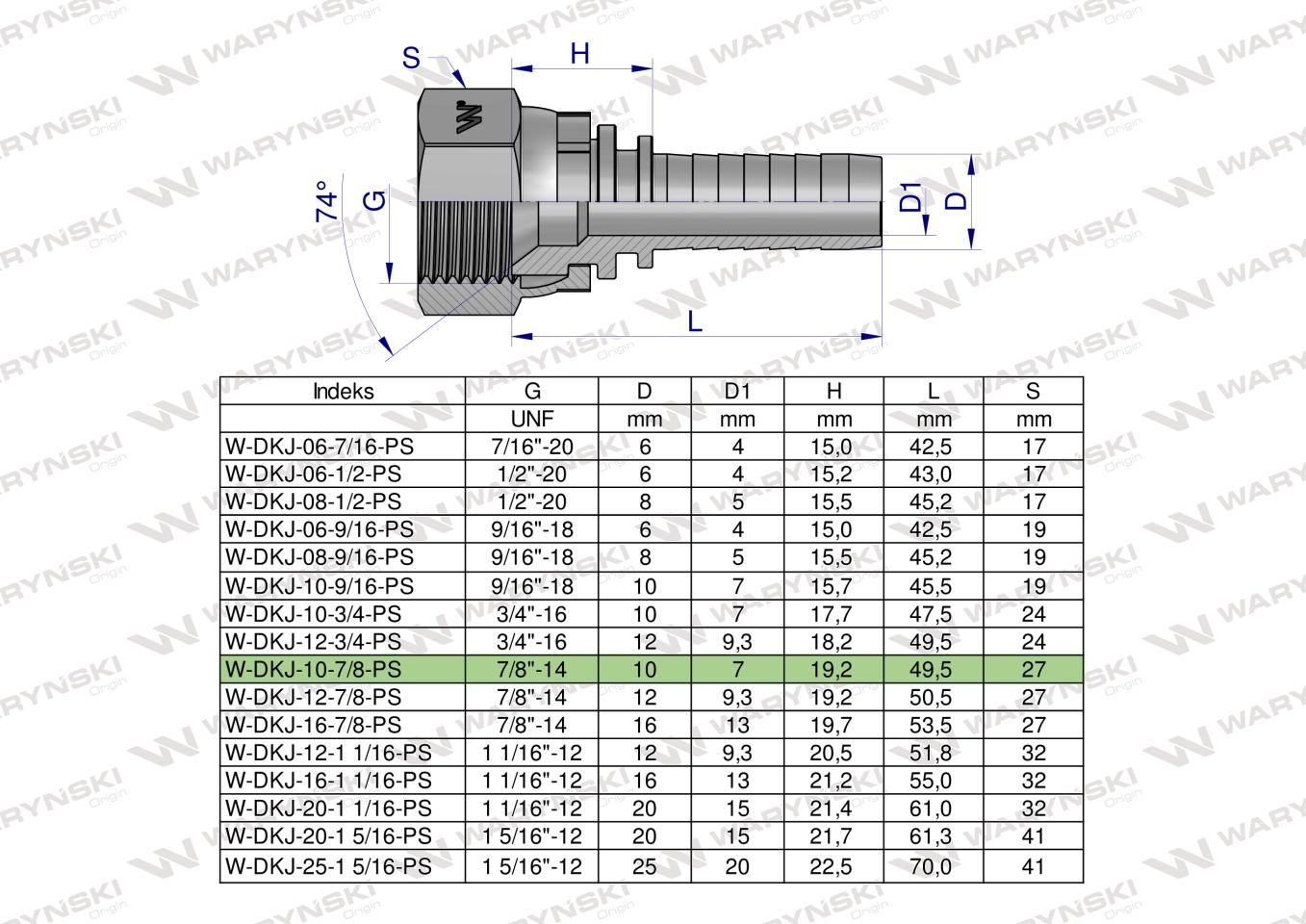 Zakucie hydrauliczne DKJ DN10 7/8"-14 UNF PREMIUM Waryński ( sprzedawane po 10 )