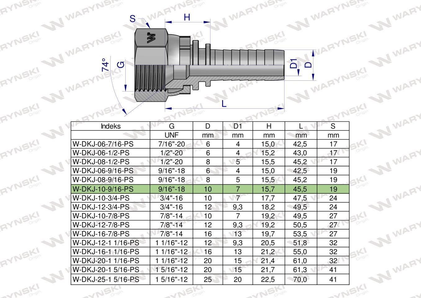 Zakucie hydrauliczne DKJ DN10 9/16"-18 UNF PREMIUM Waryński ( sprzedawane po 10 )