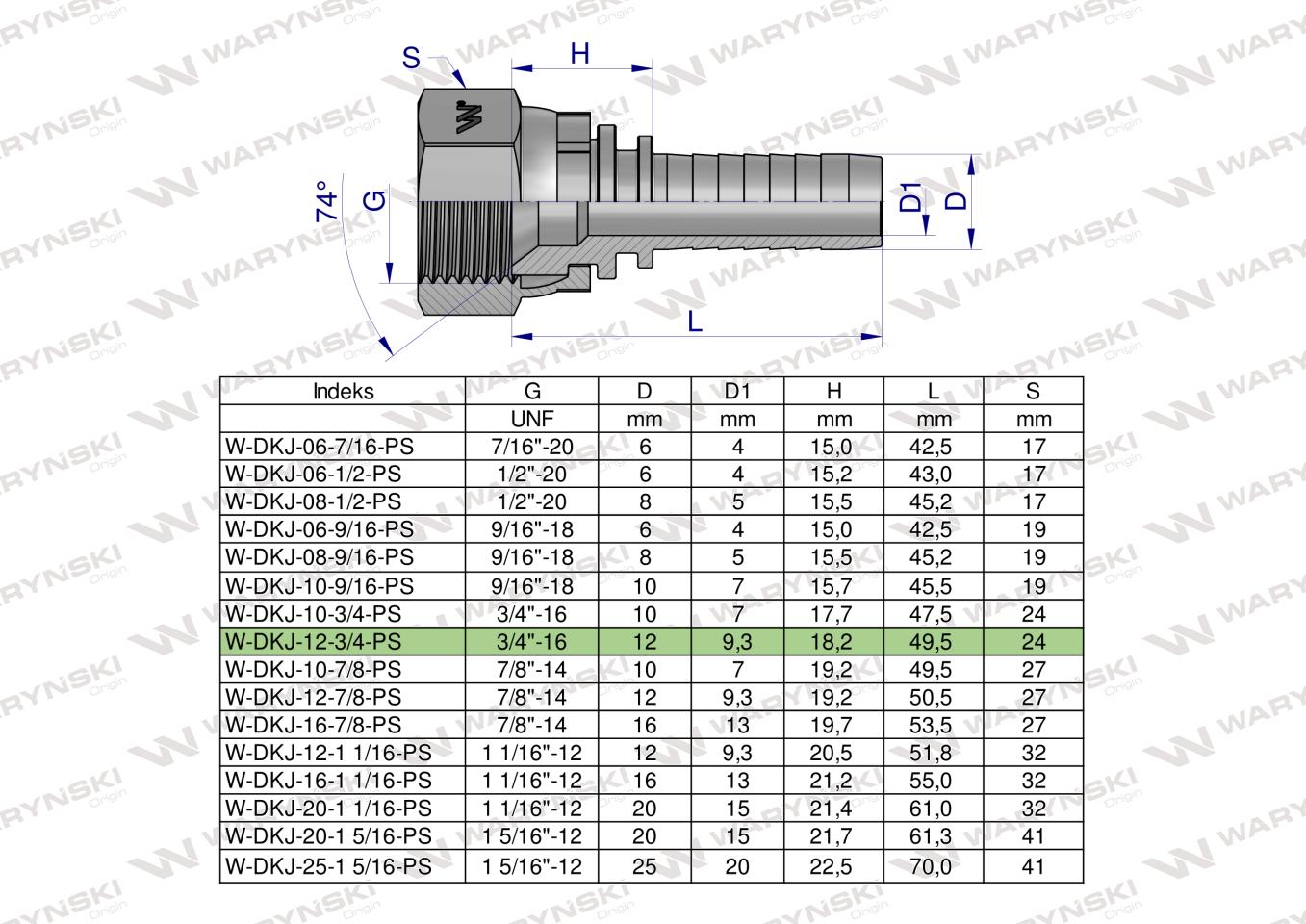 Zakucie hydrauliczne DKJ DN13 3/4""-16 UNF  PREMIUM Waryński ( sprzedawane po 10 )