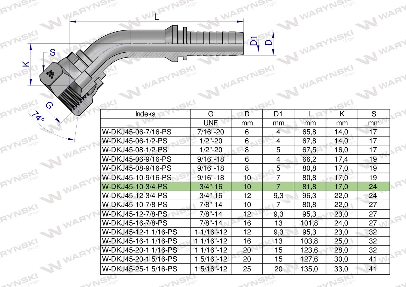 Zakucie hydrauliczne DKJ45 DN10 3/4"-16 UNF PREMIUM Waryński ( sprzedawane po 5 )