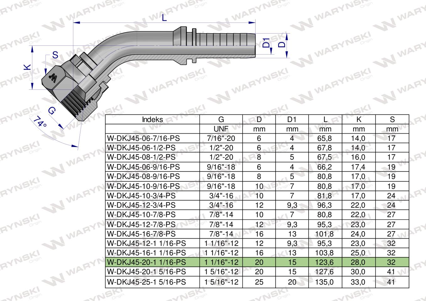 Zakucie hydrauliczne DKJ45 DN20 1 1/16"-12 UNF PREMIUM Waryński ( sprzedawane po 2 )