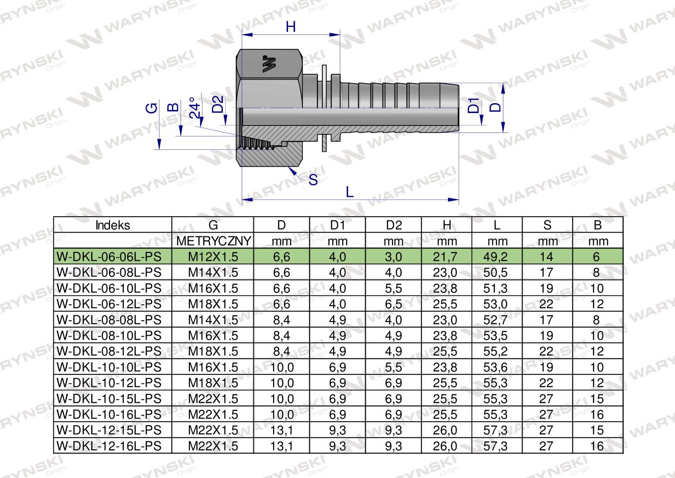 Zakucie hydrauliczne DKL DN06 06L M12x1.5 PREMIUM Waryński ( sprzedawane po 25 )