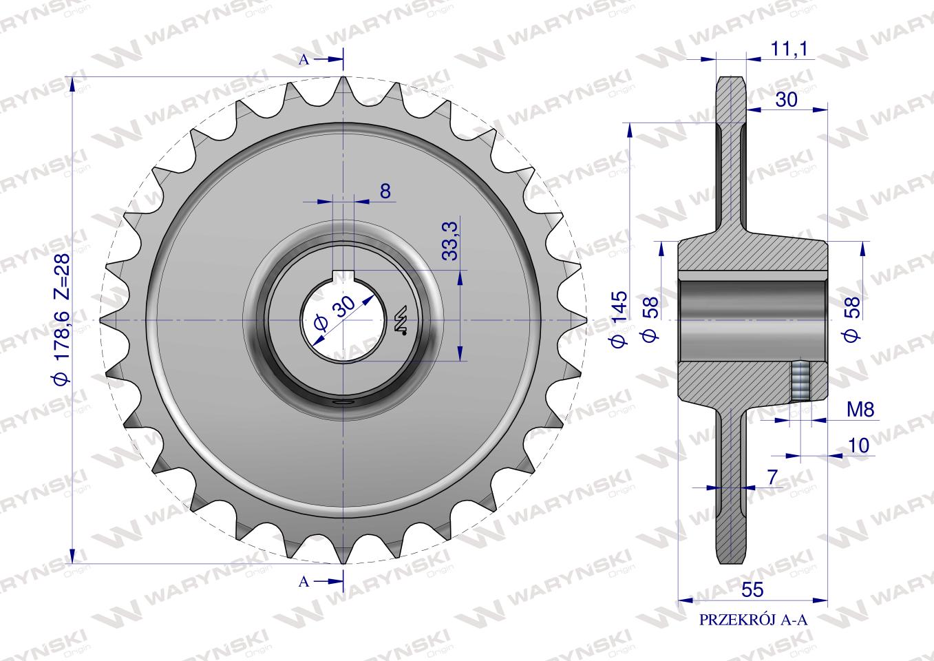 Koło, łańcuchowe stalowe hartowane Z-28 3/4" fi-30 2213050060, Rozrzutnik, Waryński