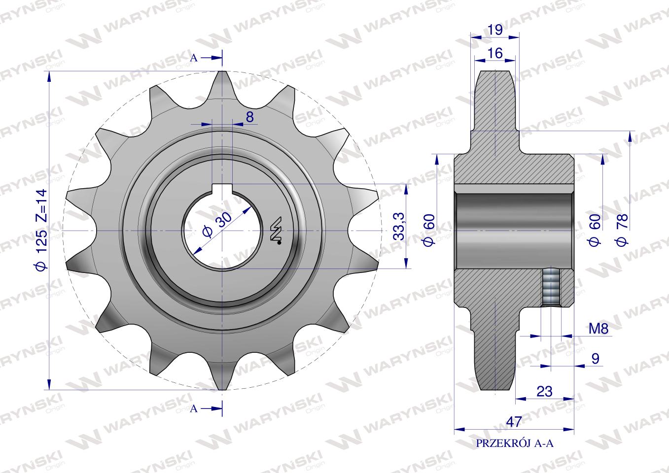 Koło, łańcuchowe stalowe hartowane Z-14 1" fi-30 2219250030, Rozrzutnik, Waryński