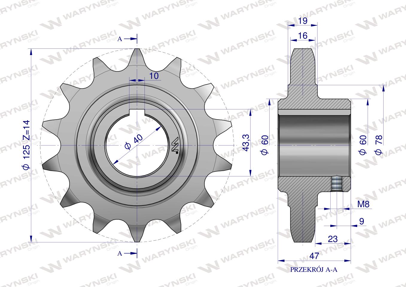 Koło, łańcuchowe stalowe hartowane Z-14 1" fi-40 2219100080, Rozrzutnik, Waryński